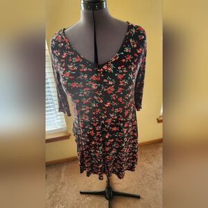 Popular 21 Midi  Dress  XLarge Black with red Flowers